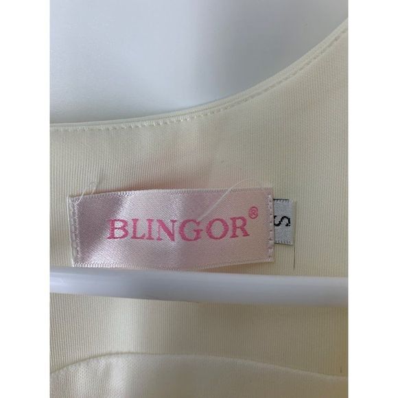 Womens Blingor White Scuba Bling Embellished Peplum Dress Size Small 4/6 5203 - Picture 9 of 14